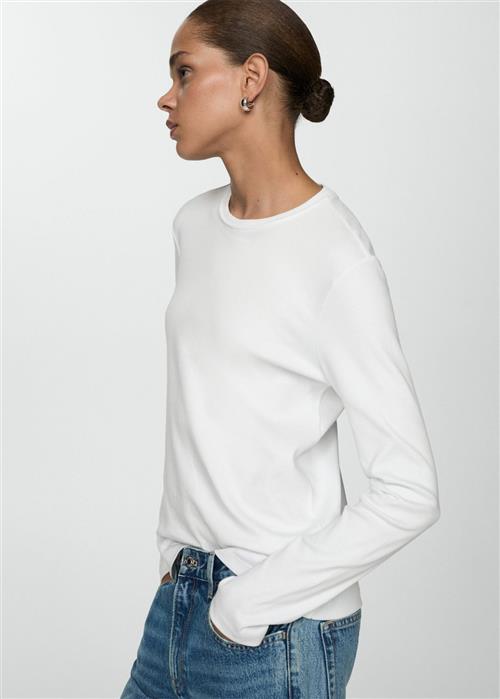 MANGO Long Sleeve Cotton Tshirt Kvinde White Kortærmede T-shirts Str S - hos Magasin