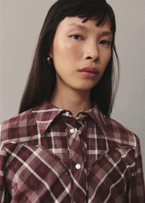 MANGO Check Cotton Shirt Kvinde 78 Skjorter Str S - hos Magasin