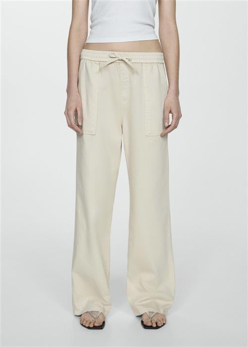 MANGO Elastic Waist Cotton Trousers Kvinde Natural White Bukser Med Lige Ben Str M - hos Magasin