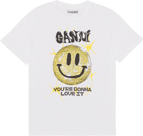 Ganni Gul Smileyt-shirt i løs Pasform Kvinde Bright White Kortærmede T-shirts Str S - hos Magasin