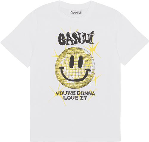 Ganni Gul Smileyt-shirt i løs Pasform Kvinde Bright White Kortærmede T-shirts Str XXS - hos Magasin