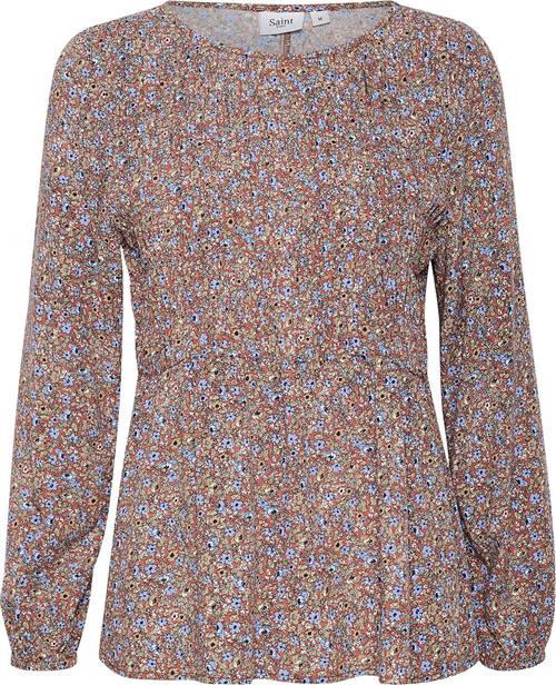 Se Saint Tropez Gislasz LS Blouse Kvinde Light Mahogany Soft Flowers Langærmede Bluser Regular Fit Str S - hos Magasin ved Magasin