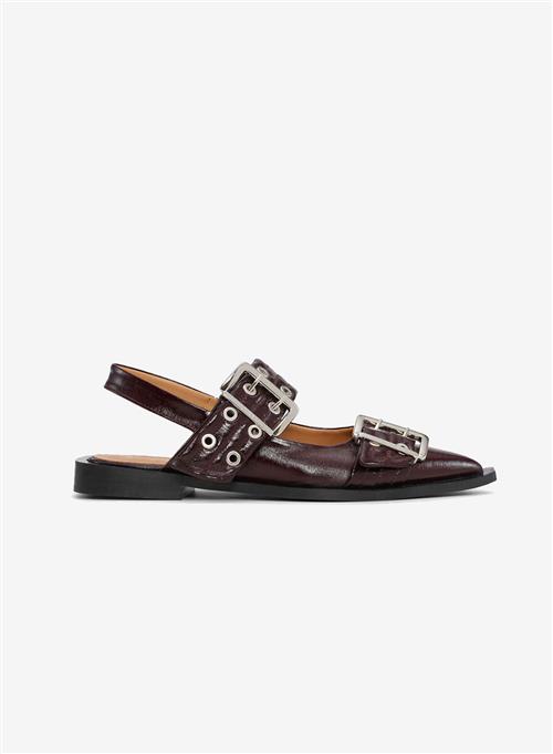 Ganni Feminine Buckle Ballerina Naplack Burgundy