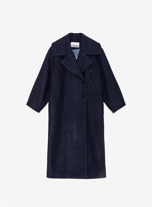 Ganni Boiled Wool Large Collar Coat Sky Captain