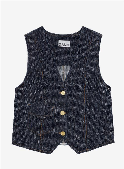 Se Ganni Fluffy Denim Waistcoat Rinse ved Number Nine