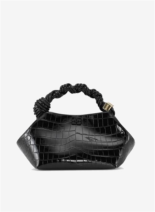 Se Ganni Bou Bag Small Patent Croco Black ved Number Nine