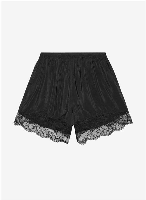 Ganni Viscose Habotai Elasticated Shorts Black