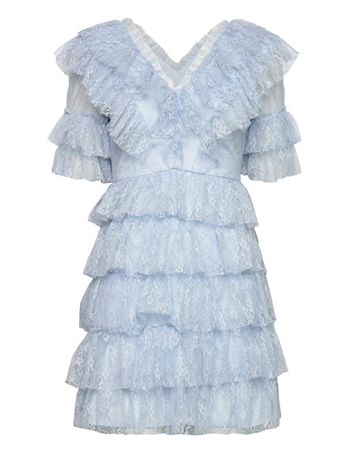 Malina Sky V-Neck Frill Mini Lace Dress Malina Blue