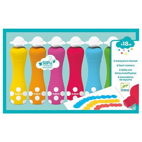 Se Djeco 6-Pack Foam Tuschpenne | Blå | 2-4 years ved Babyshop