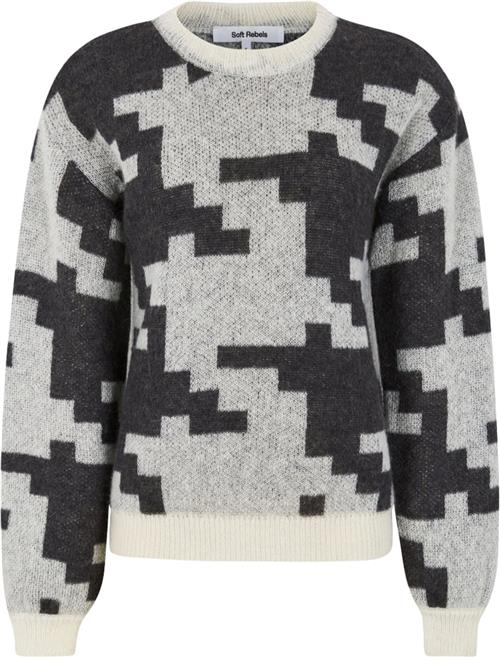 Soft Rebels Sririsia Allison Knit Kvinde Grey Houndtooth Sweaters Loose Fit Str XS - hos Magasin