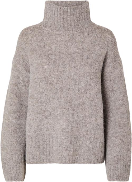 Selected Femme Slfgabella LS Knit Highneck Noos Kvinde Steel Gray/melange Sweaters Str S - hos Magasin