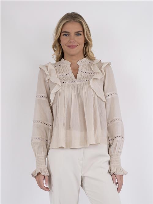 Neo Noir Aurika S Voile Blouse Kvinde Sand Langærmede Bluser Str 42 - hos Magasin