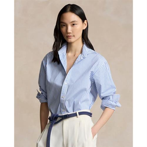 Polo Ralph Lauren Relaxed Fit Striped Cotton Shirt Kvinde Blå/hvid Langærmede Skjorter Str 42 - Bomuld hos Magasin