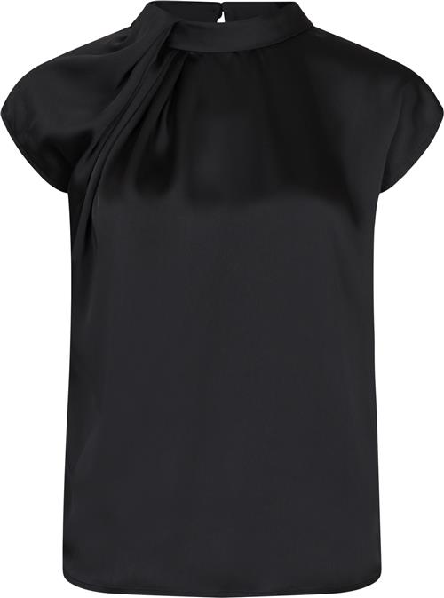 Neo Noir Fleur Drapy Satin Blouse Kvinde Black Kortærmede Bluser Str 40 - hos Magasin