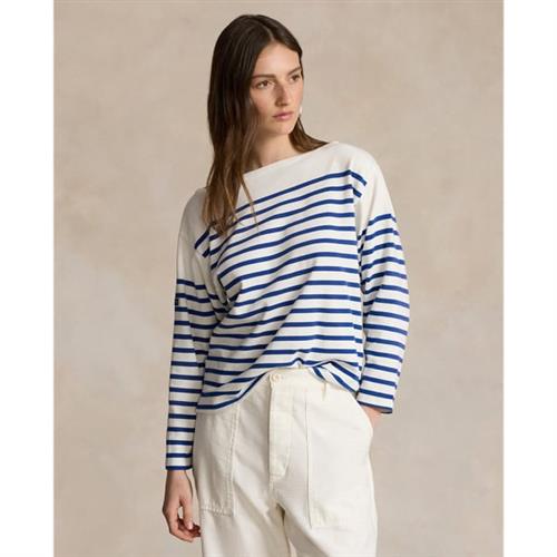 Se Polo Ralph Lauren Striped Boatneck Jersey Tee Kvinde Hvid/blå Langærmede T-shirts Str S - Bomuld hos Magasin ved Magasin