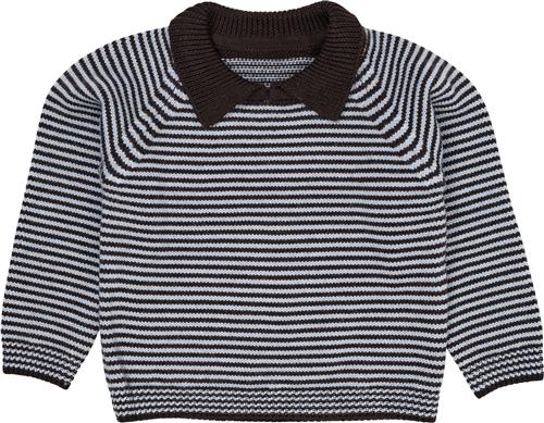 Copenhagen Colors Merino Striped Blouse W. Collar Str 98 Merino - Dk Brown/dusty B Strik hos Magasin