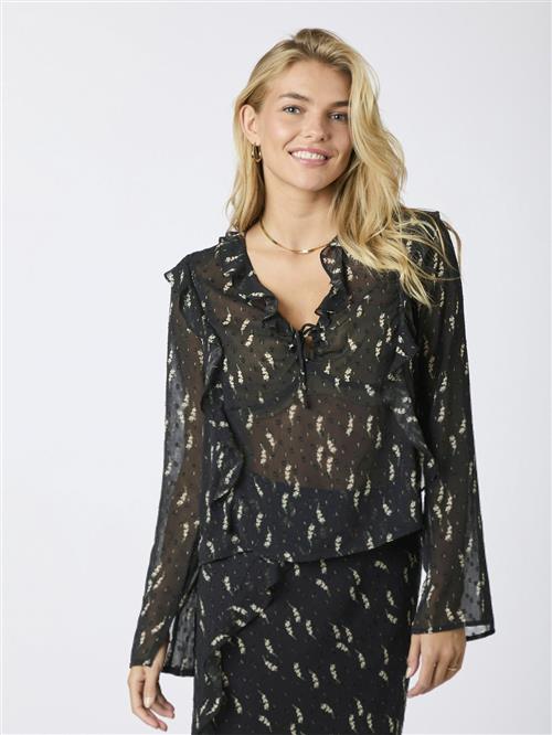 Neo Noir Carola Flower Branch Blouse Kvinde Black Langærmede Bluser Str 42 - hos Magasin