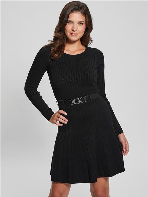 Se GUESS LS RIB Pleated Paige Swtr DRS Kvinde Jet Black A996 Toppe Str S - hos Magasin ved Magasin