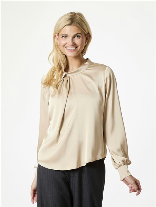 Neo Noir Fairy Drapy Satin Blouse Kvinde Champagne Langærmede Bluser Str 44 - hos Magasin