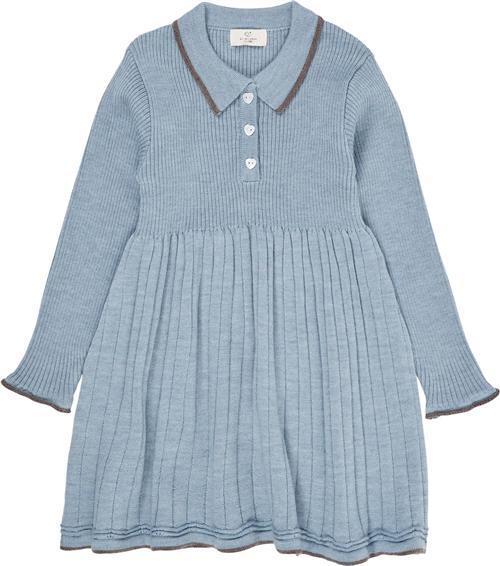 Copenhagen Colors Merino Polo Dress Str 98 Merino - Dusty Blue/natur Kjoler hos Magasin