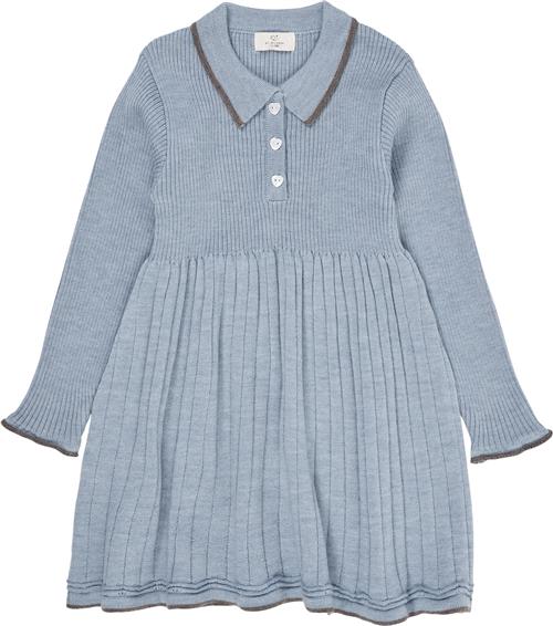 Copenhagen Colors Merino Polo Dress Str 86 Merino - Dusty Blue/natur Kjoler hos Magasin