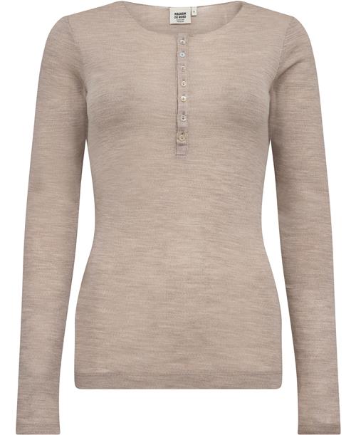 Magasin du Nord Collection Magasin Cilla 3 RWS Merino Wool Kvinde Sand Melange Langærmede Tshirts Str XL Merino