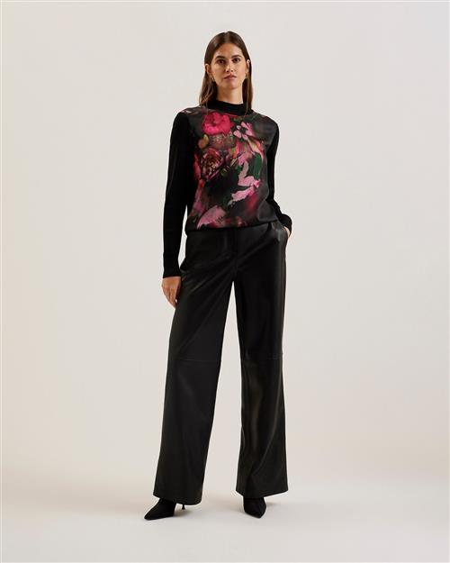 Se Ted Baker Tabithr Printed Woven Front Long Sl Kvinde Black Toppe Str M /3 - hos Magasin ved Magasin