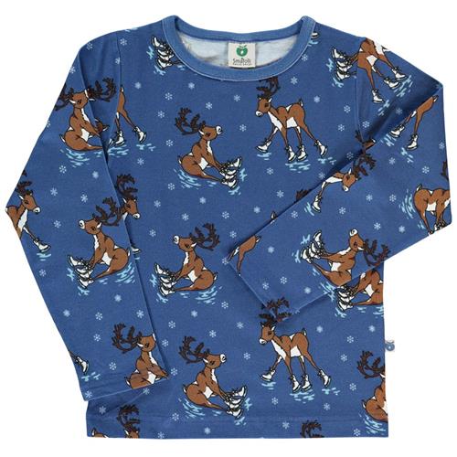 Se Småfolk Raindeer Langærmet T-shirt Federal Blue | Blå | 2-3 years ved Babyshop