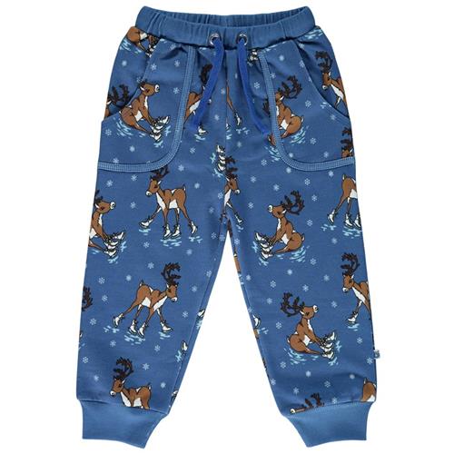 Småfolk Sweatpants i Federal Blue med rensdyr | Blå | 3-4 years