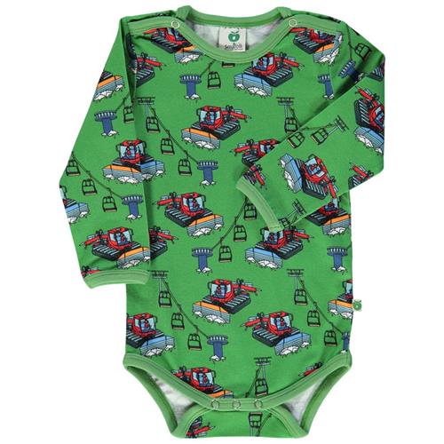 Se Småfolk Baby Body Moss Green med Snow cars | Grønn | 98 cm ved Babyshop