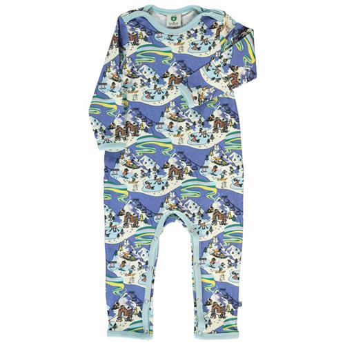Småfolk Langærmet sparkedragt i Federal Blue med vinterlandskab 92 cm  Blå  92 cm  Unisex