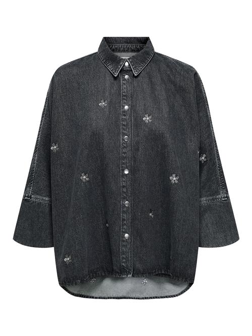 Se ONLY Bluse 'ONLGRACE'  grå / black denim / hvid ved About You