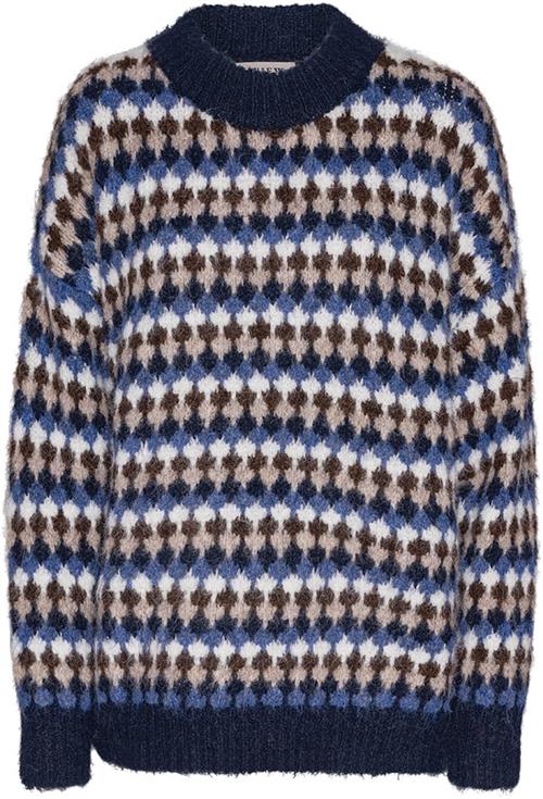 Se A-VIEW Patrisia Knit Pullover Kvinde Sand/navy Sweaters Loose Fit Str XS - hos Magasin ved Magasin