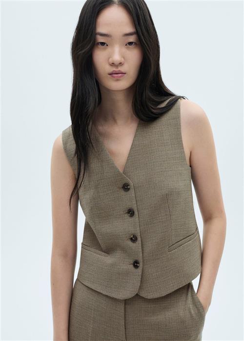 Se MANGO Micro Houndstooth Suit Vest Kvinde Beige - Khaki Veste Plus Size Str XXS - hos Magasin ved Magasin