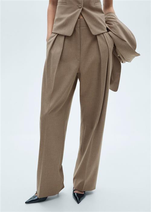 Se MANGO Wool Suit Trousers Kvinde Brown Bukser Str 44 - hos Magasin ved Magasin