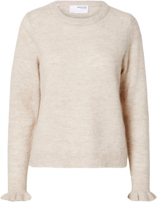 Se Selected Femme Slflulu LS Knit Frill Cuff Oneck N Kvinde Birch/melange Sweaters Regular Fit Str XS - hos Magasin ved Magasin