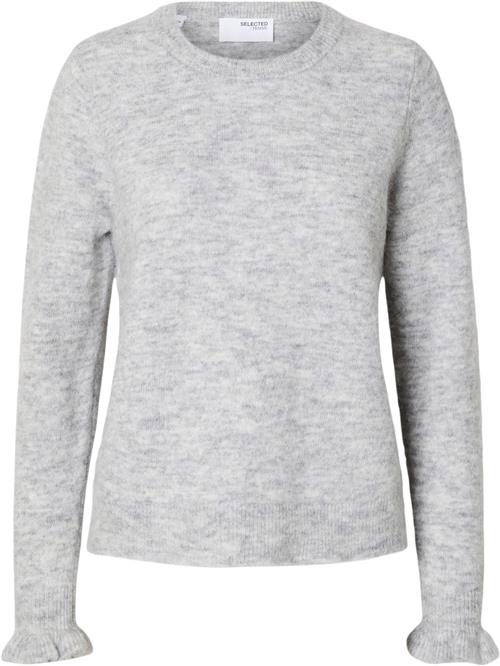 Selected Femme Slflulu LS Knit Frill Cuff Oneck N Kvinde Grå Sweaters Regular Fit Str XS - hos Magasin