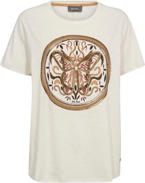 Mos Mosh Mmfiona OSS Embroidery Tee Kvinde Ecru Kortærmede T-shirts Str XS - hos Magasin