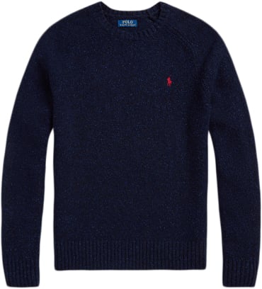 Se Polo Ralph Lauren Donegal Wool Blendlsl-plo Mand Ancient Navy Donegal Sweaters Str L - hos Magasin ved Magasin