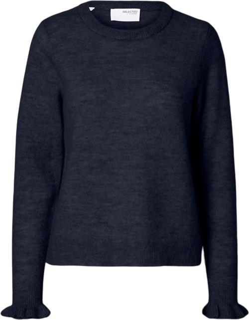 Selected Femme Slflulu LS Knit Frill Cuff Oneck N Kvinde Dark Sapphire/melange Sweaters Regular Fit Str S - hos Magasin