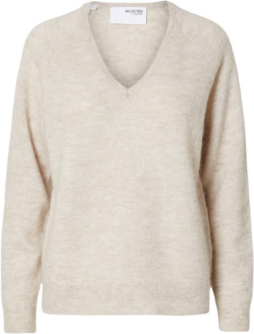 Se Selected Femme Slflulu NEW LS Knit Vneck B Noos Kvinde Birch/melange Sweaters Regular Fit Str L - hos Magasin ved Magasin