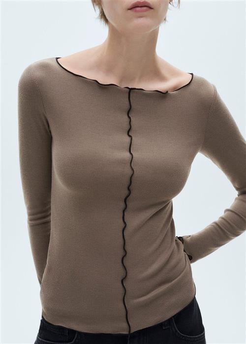 MANGO Long Sleeve Tshirt With Decorative Kvinde Brown Kortærmede T-shirts Str L - hos Magasin