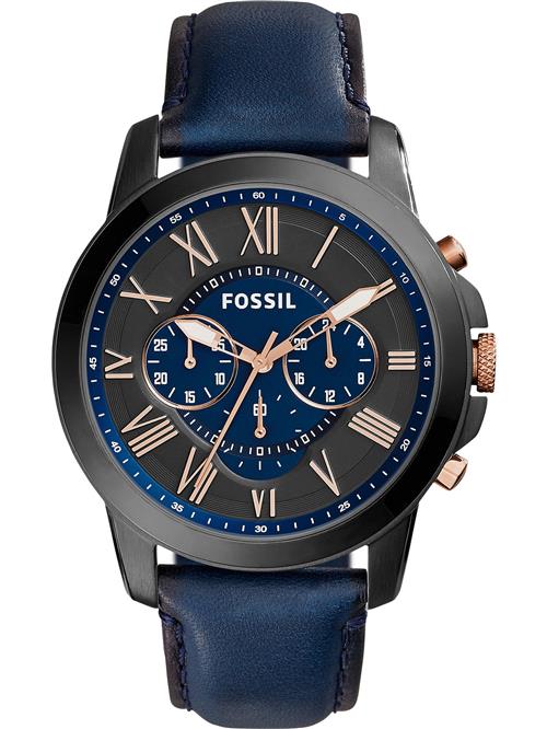 FOSSIL Analogt ur 'GRANT, FS4835'  navy / rosa guld / grafit