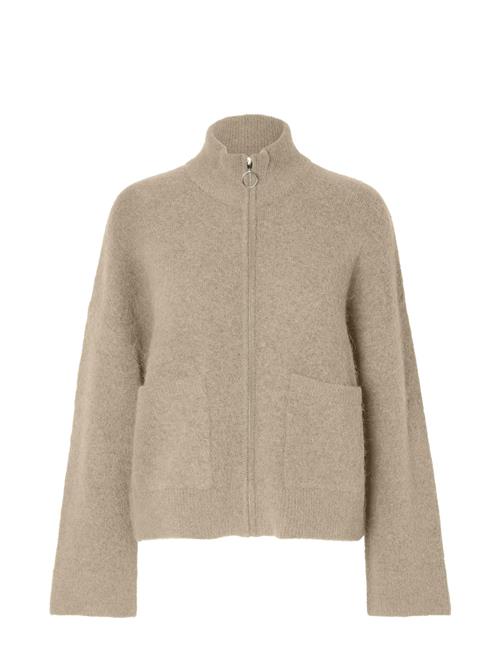 Se Selected Femme Slfsia Ras Ls Knit Zipper Cardigan Noos Selected Femme Beige ved Booztlet