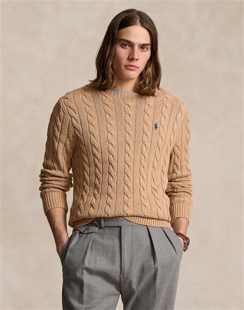 Polo Ralph Lauren Cotton Cablelsl-swt Mand Camel Melange Sweaters Slim Fit Str M - Bomuld hos Magasin