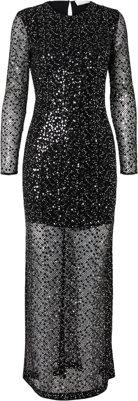 Selected Femme Slfnoel LS Ankle Sequins Dress B Kvinde Sort Korte Kjoler Regular Fit Str 38 - hos Magasin