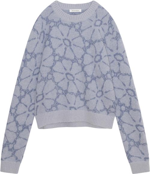 Se Wood Wood Wwspencer Graphic Knit Jumper Kvinde Soft Blue Sweaters Str L - hos Magasin ved Magasin