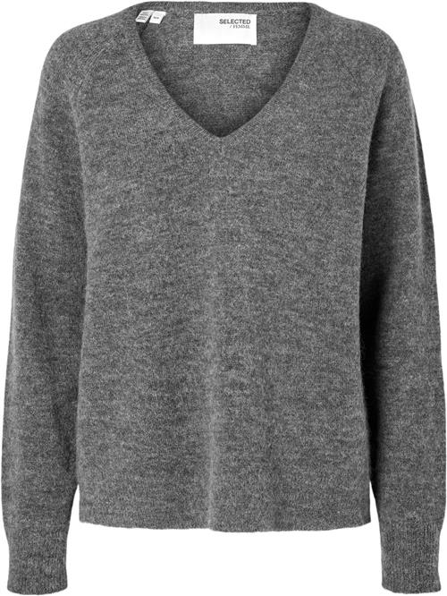 Selected Femme Slflulu NEW LS Knit Vneck B Noos Kvinde Grå Sweaters Str XS - hos Magasin