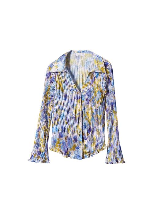 MANGO Bluse 'Bouquet'  blå / brun / pastelgul / hvid