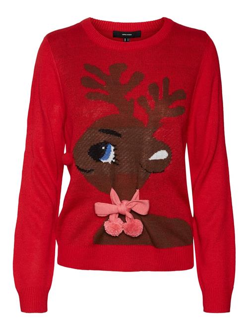 VERO MODA Pullover 'CUTE DEER'  mørkebrun / lyserød / rød / hvid